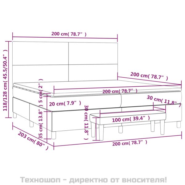 Боксспринг легло с матрак, тъмносиво, 200x200 см, плат
