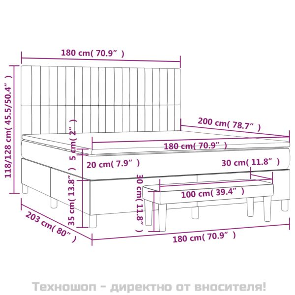 Боксспринг легло с матрак, тъмносиво, 180x200 см, плат