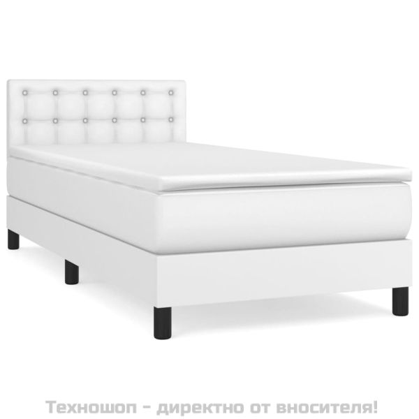 Боксспринг легло с матрак, бяло, 90x200 см, изкуствена кожа