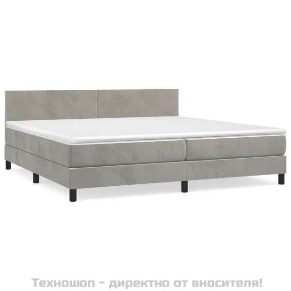 Боксспринг легло с матрак, светлосиво, 200x200 см, кадифе