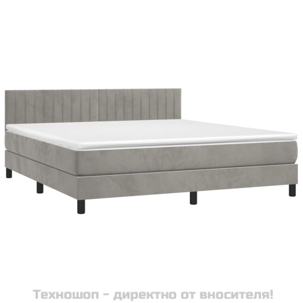 Боксспринг легло с матрак, светлосиво, 180x200 см, кадифе