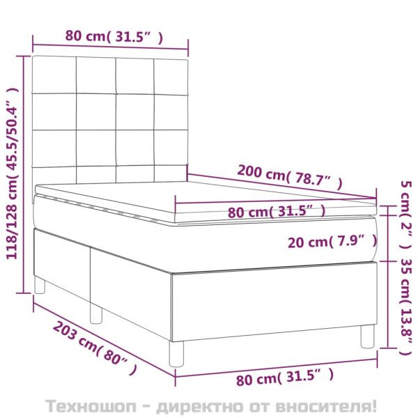 Боксспринг легло с матрак, тъмносив, 80x200 см, плат