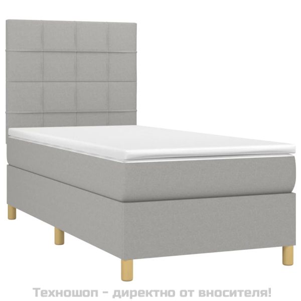 Боксспринг легло с матрак, светлосиво, 90x200 см, плат