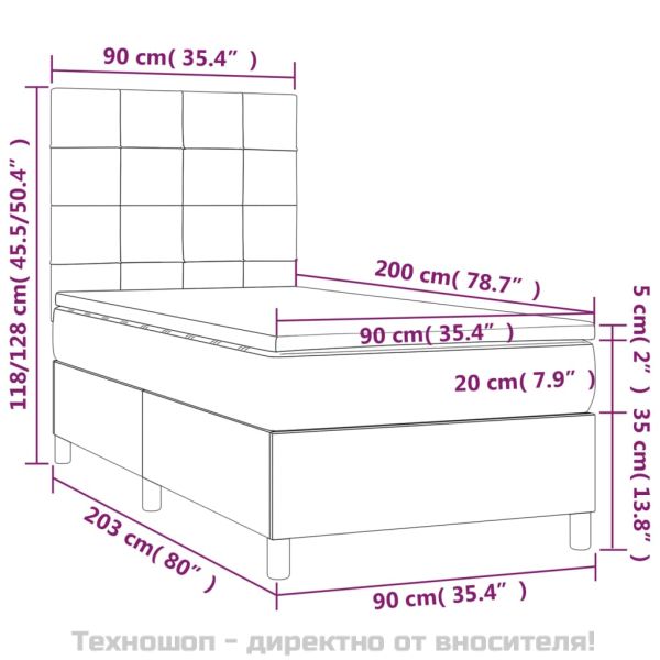 Боксспринг легло с матрак, светлосиво, 90x200 см, плат