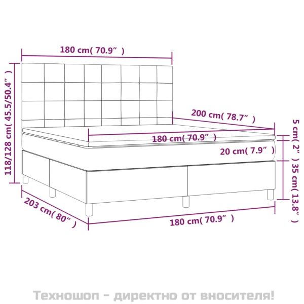 Боксспринг легло с матрак, тъмносиво, 180x200 см, плат