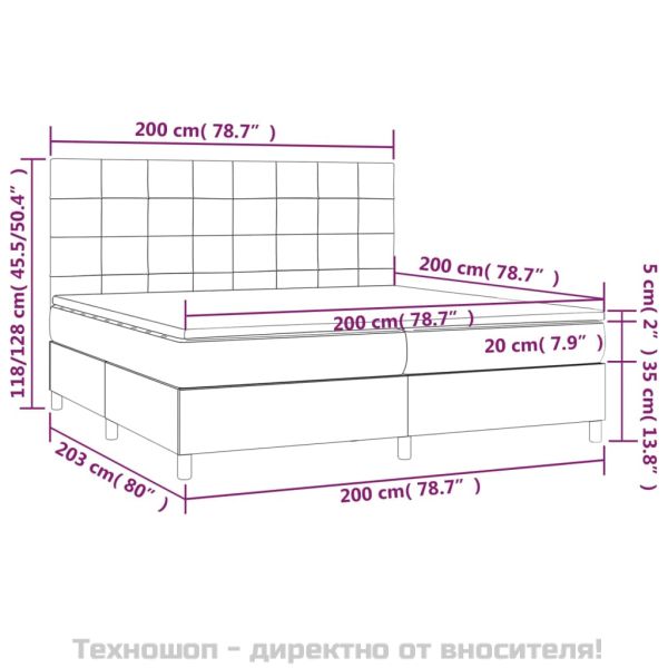 Боксспринг легло с матрак, черно, 200x200 см, плат