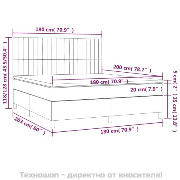 Боксспринг легло с матрак, тъмносиво, 180x200 см, кадифе