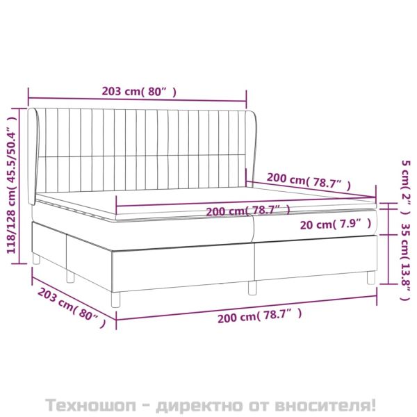 Боксспринг легло с матрак, черно, 200x200 см, кадифе