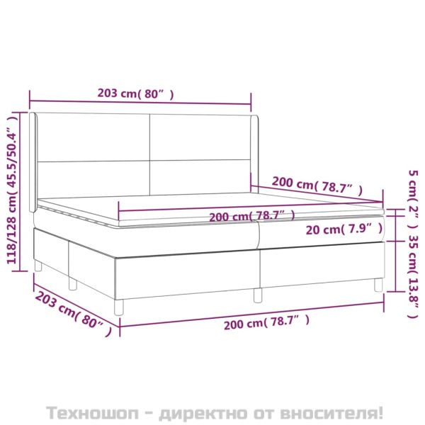 Боксспринг легло с матрак, тъмносиво, 200x200 см, плат
