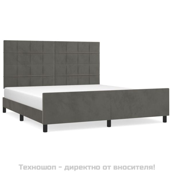 Рамка за легло с табла, тъмносива, 180x200 см, кадифе