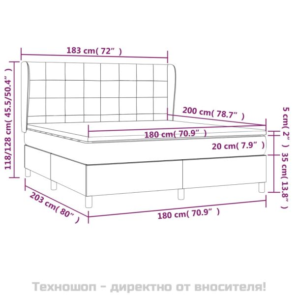 Боксспринг легло с матрак, тъмносиво, 180x200 см, плат