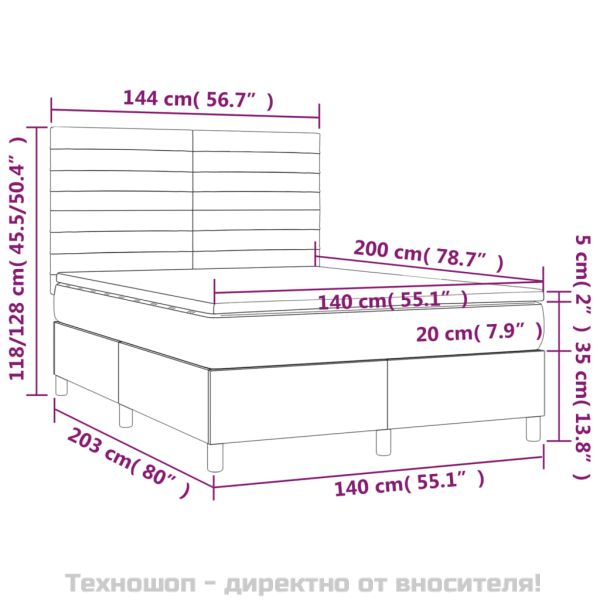 Боксспринг легло с матрак, синьо, 140x200 см, плат