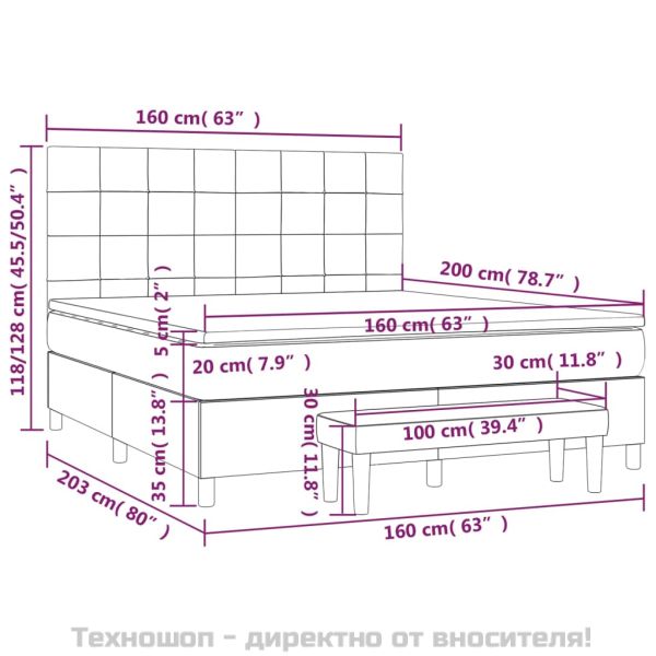 Боксспринг легло с матрак, тъмносиво, 160x200 см, плат