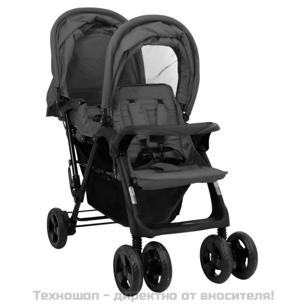 Тандемна количка за близнаци, тъмносива, стомана