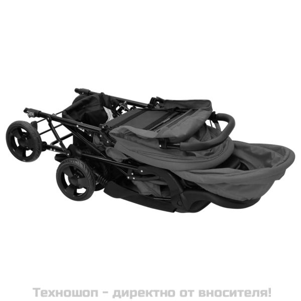 Тандемна количка за близнаци, тъмносива, стомана