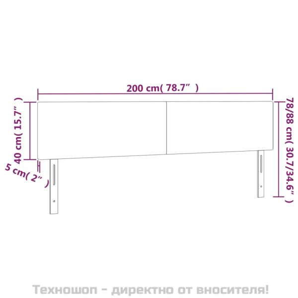 Горни табли за легло, 2 бр, светлосиви, 100x5x78/88 см, кадифе