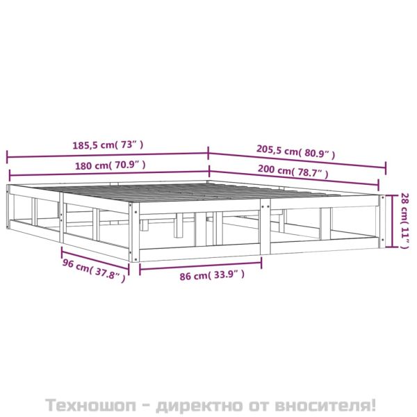 Рамка за легло бяла 180x200 см Super King дърво масив