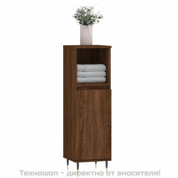 Шкаф за баня, кафяв дъб, 30x30x100 см, инженерно дърво