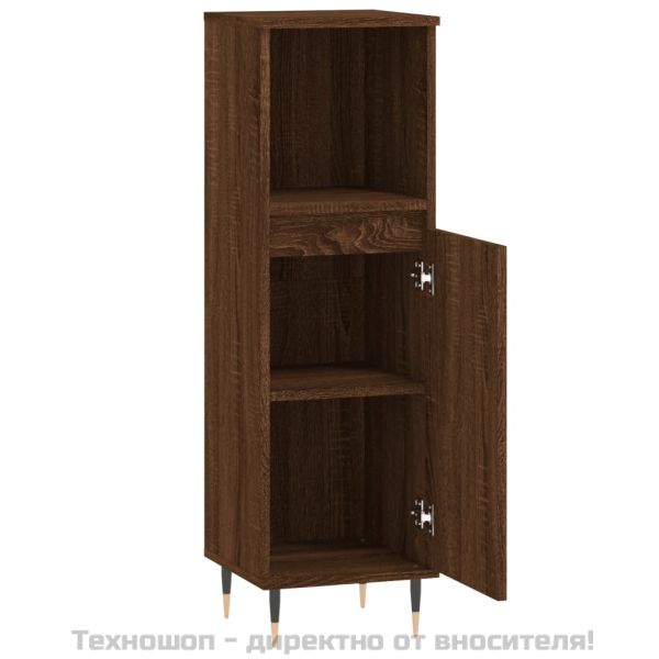 Шкаф за баня, кафяв дъб, 30x30x100 см, инженерно дърво