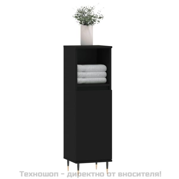Шкаф за баня, черен, 30x30x100 см, инженерно дърво
