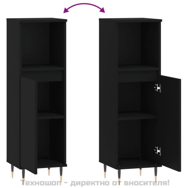 Шкаф за баня, черен, 30x30x100 см, инженерно дърво