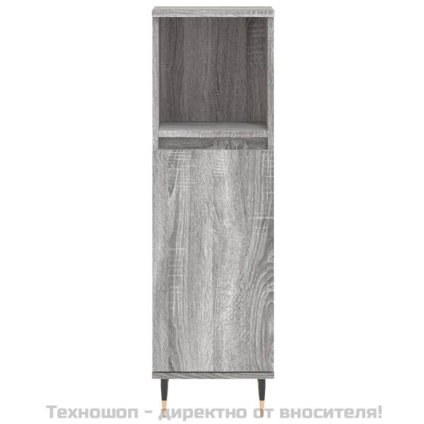 Шкаф за баня, сив сонома, 30x30x100 см, инженерно дърво