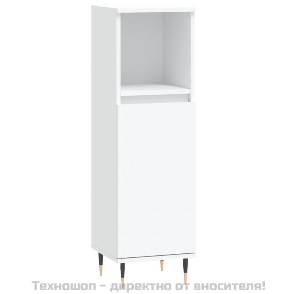 Шкаф за баня, бял, 30x30x100 см, инженерно дърво