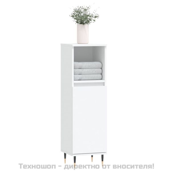 Шкаф за баня, бял, 30x30x100 см, инженерно дърво