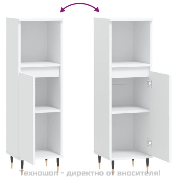 Шкаф за баня, бял, 30x30x100 см, инженерно дърво