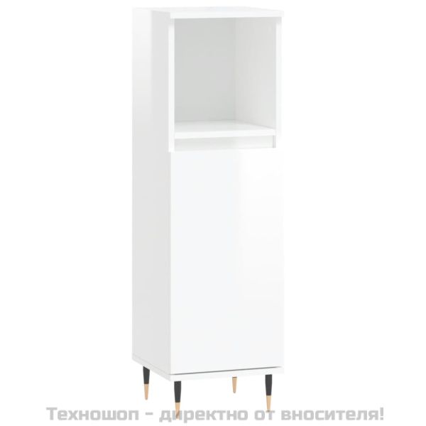 Шкаф за баня, бял гланц, 30x30x100 см, инженерно дърво