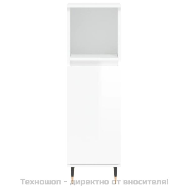 Шкаф за баня, бял гланц, 30x30x100 см, инженерно дърво