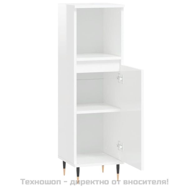 Шкаф за баня, бял гланц, 30x30x100 см, инженерно дърво