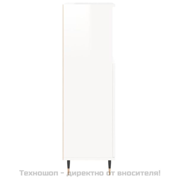Шкаф за баня, бял гланц, 30x30x100 см, инженерно дърво