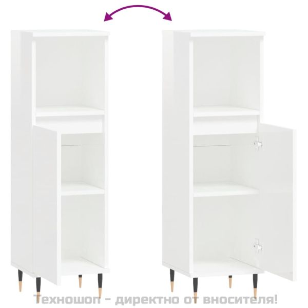 Шкаф за баня, бял гланц, 30x30x100 см, инженерно дърво