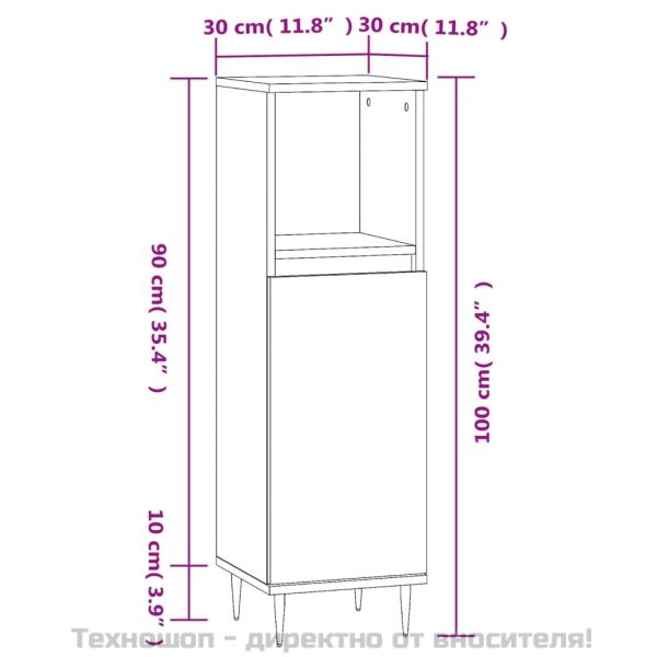 Шкаф за баня, бял гланц, 30x30x100 см, инженерно дърво