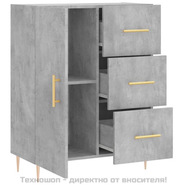 Сайдборд, бетонно сив, 69,5x34x90 см, инженерно дърво