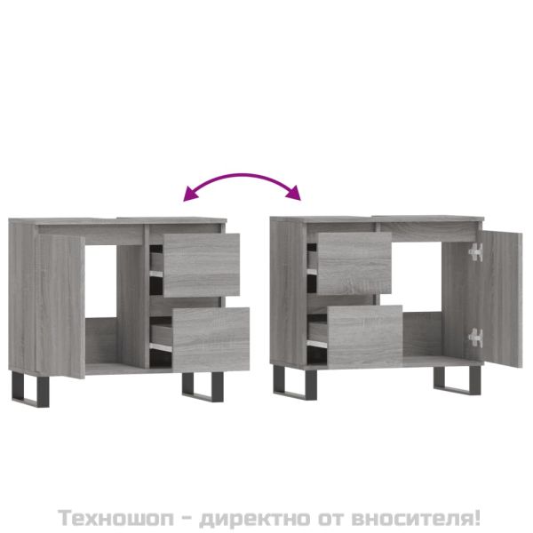 Шкаф за баня, сив сонома, 65x33x60 см, инженерно дърво