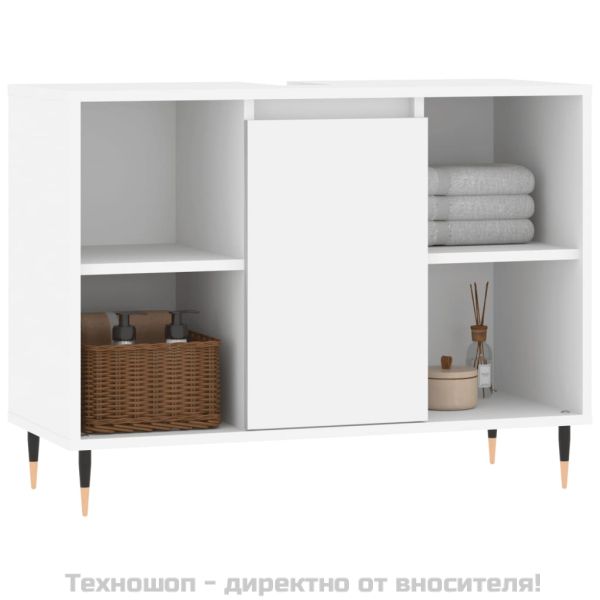 Шкаф за баня, бял, 80x33x60 см, инженерно дърво