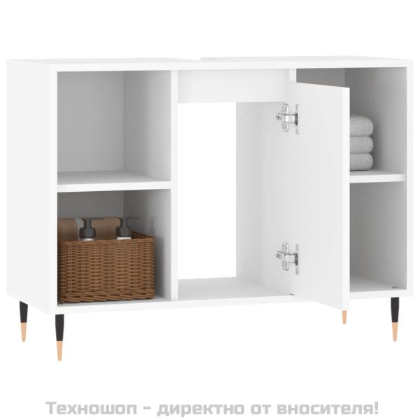 Шкаф за баня, бял, 80x33x60 см, инженерно дърво