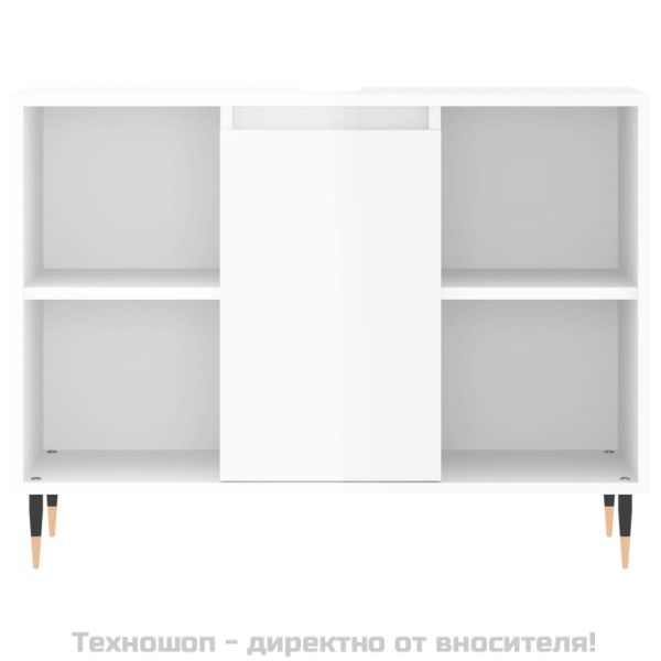 Шкаф за баня, бял гланц, 80x33x60 см, инженерно дърво