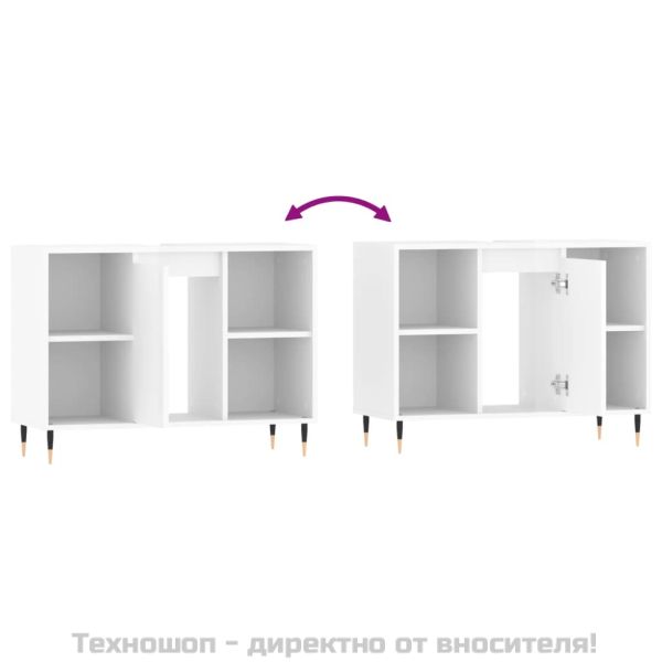 Шкаф за баня, бял гланц, 80x33x60 см, инженерно дърво