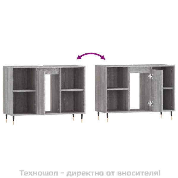 Шкаф за баня, сив сонома, 80x33x60 см, инженерно дърво