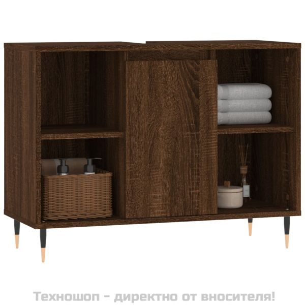 Шкаф за баня, кафяв дъб, 80x33x60 см, инженерно дърво