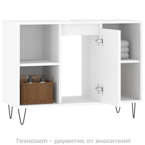 Шкаф за баня, бял, 80x33x60 см, инженерно дърво