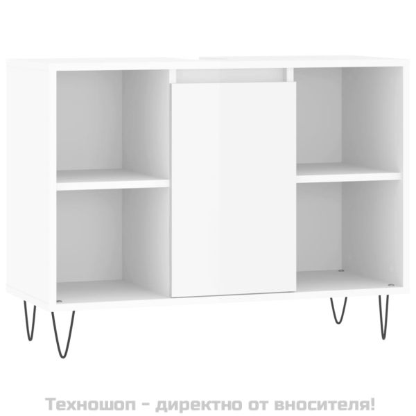 Шкаф за баня, бял гланц, 80x33x60 см, инженерно дърво