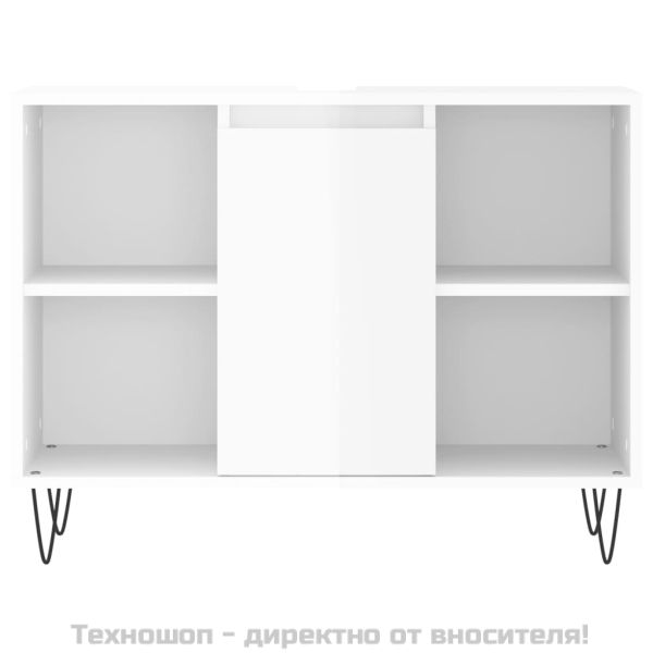 Шкаф за баня, бял гланц, 80x33x60 см, инженерно дърво