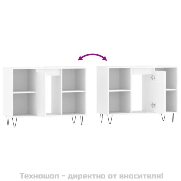 Шкаф за баня, бял гланц, 80x33x60 см, инженерно дърво