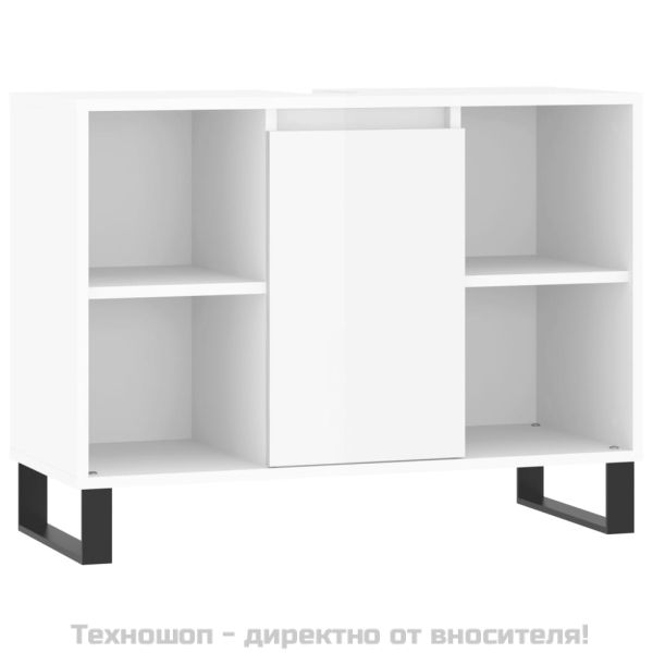 Шкаф за баня, бял гланц, 80x33x60 см, инженерно дърво