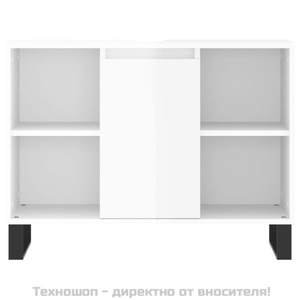 Шкаф за баня, бял гланц, 80x33x60 см, инженерно дърво
