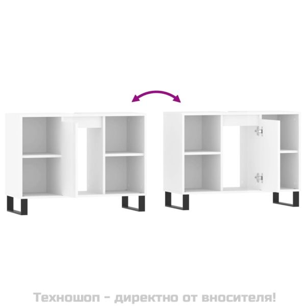 Шкаф за баня, бял гланц, 80x33x60 см, инженерно дърво